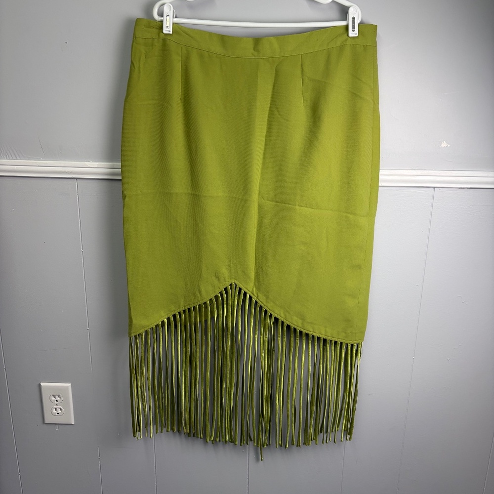 Milano Lime Green Fringe Skirt Women's Size 16